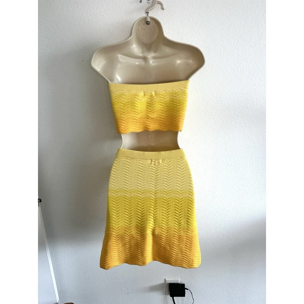 Camila Coelho 2 Piece Set‎ Yellow Ombre Knit Tube Top & Skirt XL Resort Festival